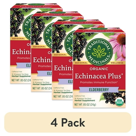 (4 pack) Traditional Medicinals, Organic Echinacea Elder 16 Tea Bags