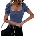thumbnail image 2 of Sherrylily Women Puff Short Sleeve Tops Ribbed Knit Elegant Slim Shirt, 2 of 5