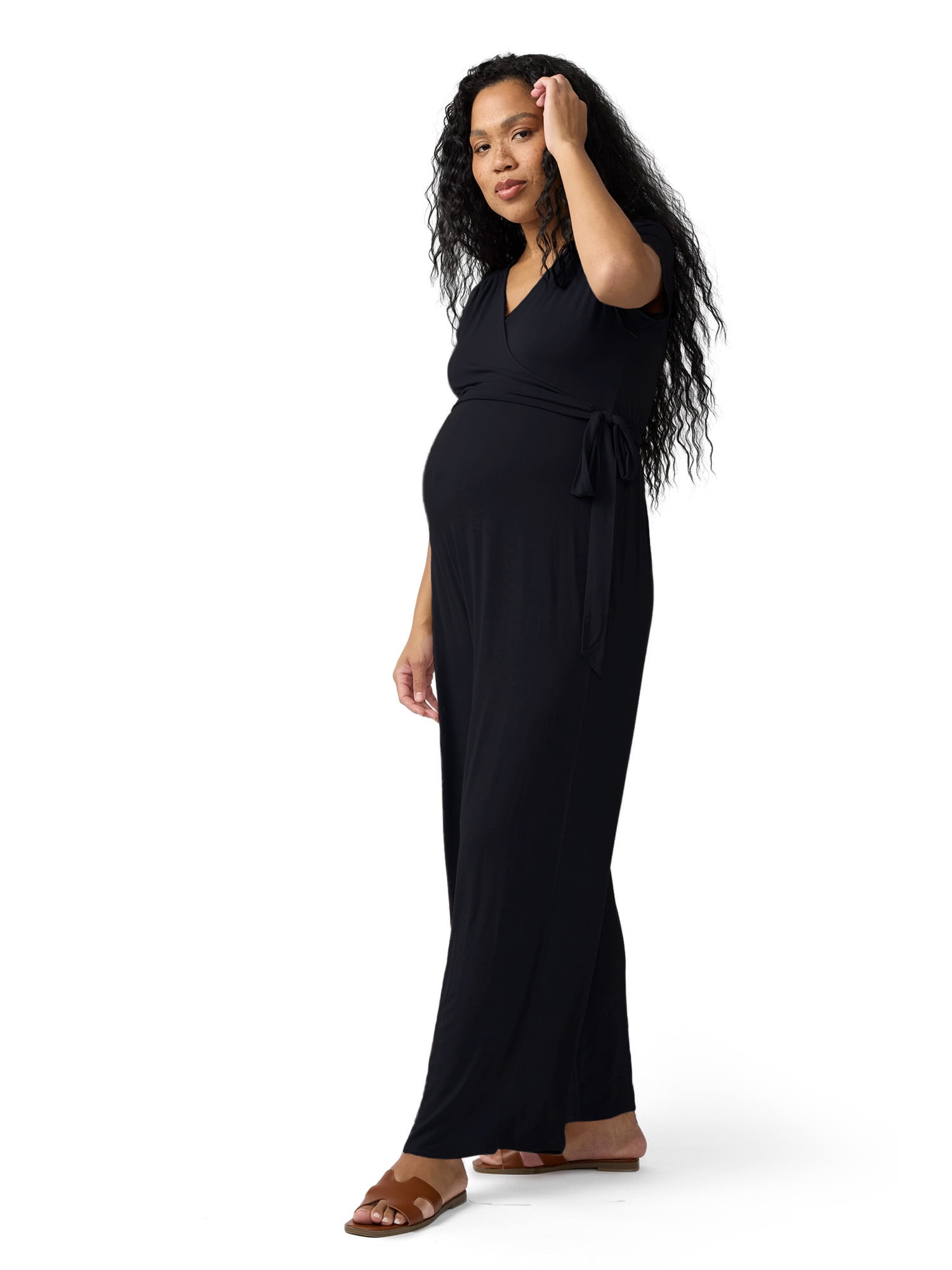 Ingrid & Isabel For Every Belly Women's Maternity Short Sleeve Knit Wrap Jumpsuit, Sizes S-XXL