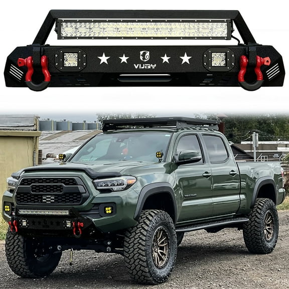 Vijay Front Bumper Compatible with 2016-2023 Toyota Tacoma with Winch Seat and LED Lights and D-Rings