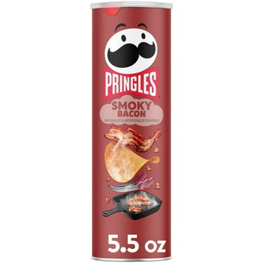 Pringles Smoky Bacon Potato Crisps Chips, Lunch Snacks, 5.5 oz Canister