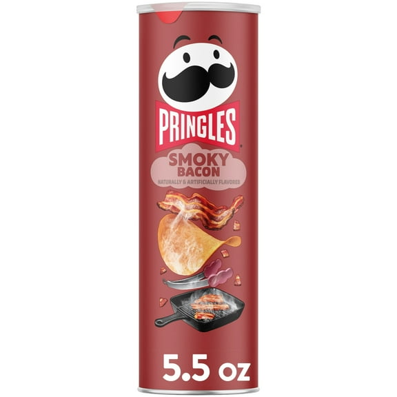 Pringles Smoky Bacon Potato Crisps Chips, Lunch Snacks, 5.5 oz Canister