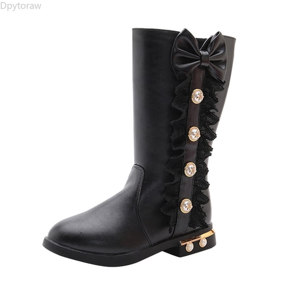Dpytoraw Kids Baby Girls Princess Shoes Fashion Bowkont Lace Knee Boots Infant Athletic Shoes Size 11