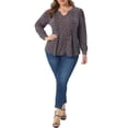 thumbnail image 2 of Agnes Orinda Women's Plus Size Top Long Sleeve Pleated Notch V Neck Floral Tunic Dressy Casual Blouses 1X Pink Blue, 2 of 6