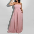 thumbnail image 4 of Dyfzdhu Jumpsuits for Women Strapless Tube Wide Leg Smocked Casual Off Shoulder Loose Long Pants Rompers Pink, 4 of 4