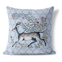 Antlered Garden Throw Pillow in Blue 16 x 16 with removable cover