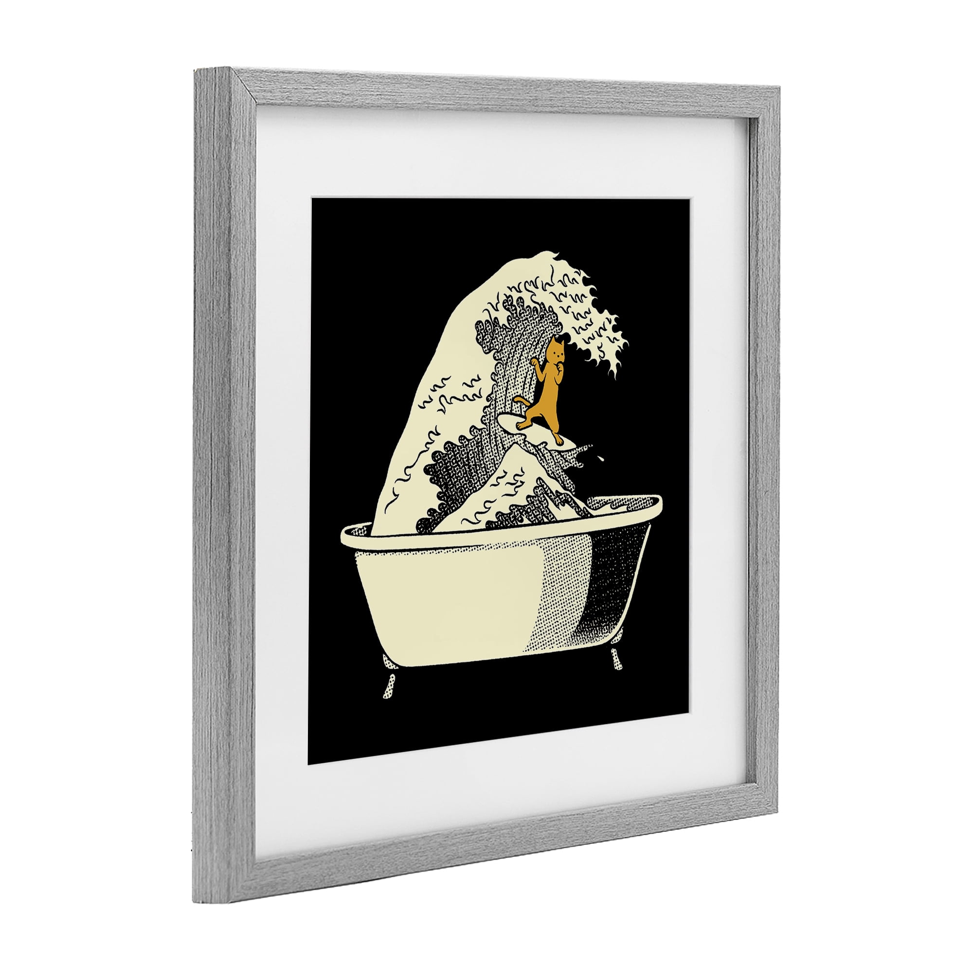 Stupell Industries Kanagawa Bathtub Cat Gray Framed Print Under Glass, design by Tobe Fonseca