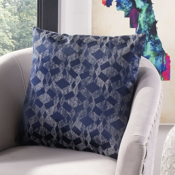 SAFAVIEH Rayen 20" x 20" Geometric Plush Pillow, Dark Blue