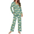 thumbnail image 2 of FOR U DESIGNS Green Avocado Pajama Sets for Women 2 Piece Pants Button Up Pajamas for Women Size XL Long Sleeve Sleepwear V-neck Tops Button Down Nightwear, 2 of 7