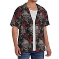 thumbnail image 4 of KLL Skull and Red Roses Print Men's Shirt Short Sleeve Button Down Summer Cuba Beach Shirts- 3X-Large, 4 of 7