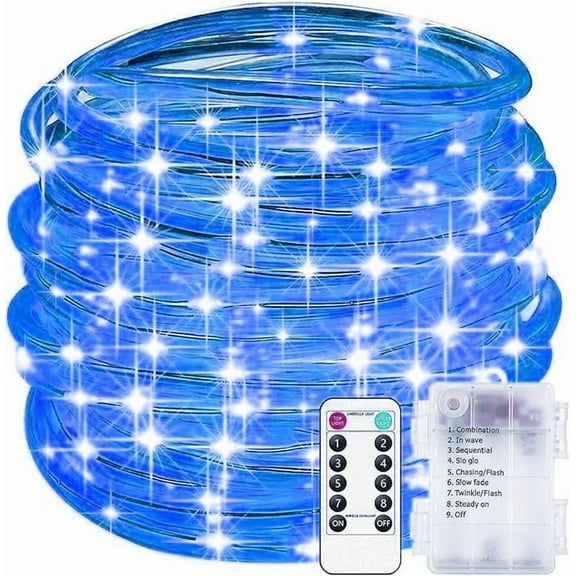 Rope String Lights, 12M/39ft 100LED Waterproof 8 Mode/Battery Christmas Lights,String Lights Outdoor Indoor for Trampoline Camping Canopy Tent Deck Decor