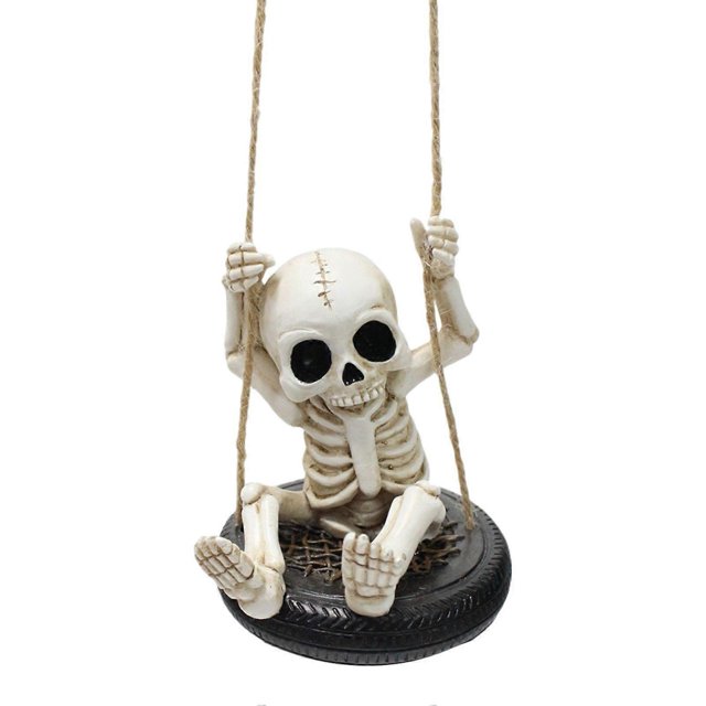 Skeleton On A Tire Swing - Gothic Garden Hanging Decor Halloween Car Ineterior Ornament