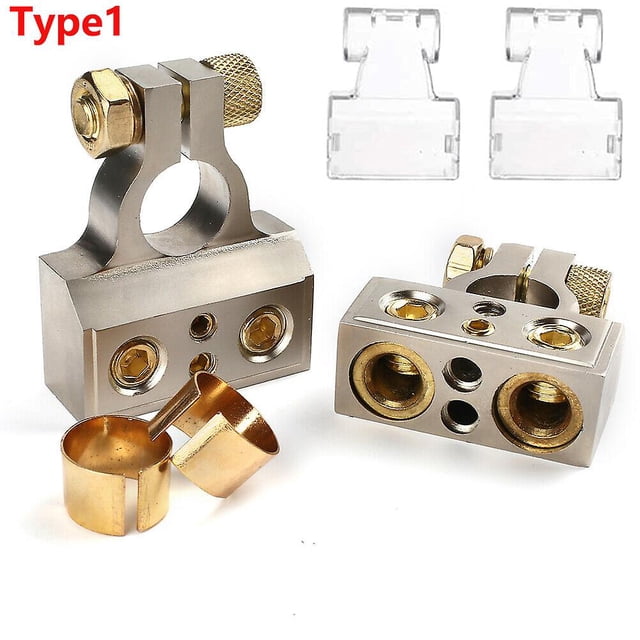 1 Pair Car Battery Terminal Connectors Kit 2/4/8/10 Awg Audio Positive Negative Battery Post Clamp With Clear Covers Shims