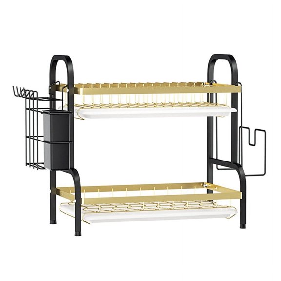 NEW 2-Tier Dish Drainer with Drainboard, Large Capacity Rack, Space- for Small Kitchen Countertops