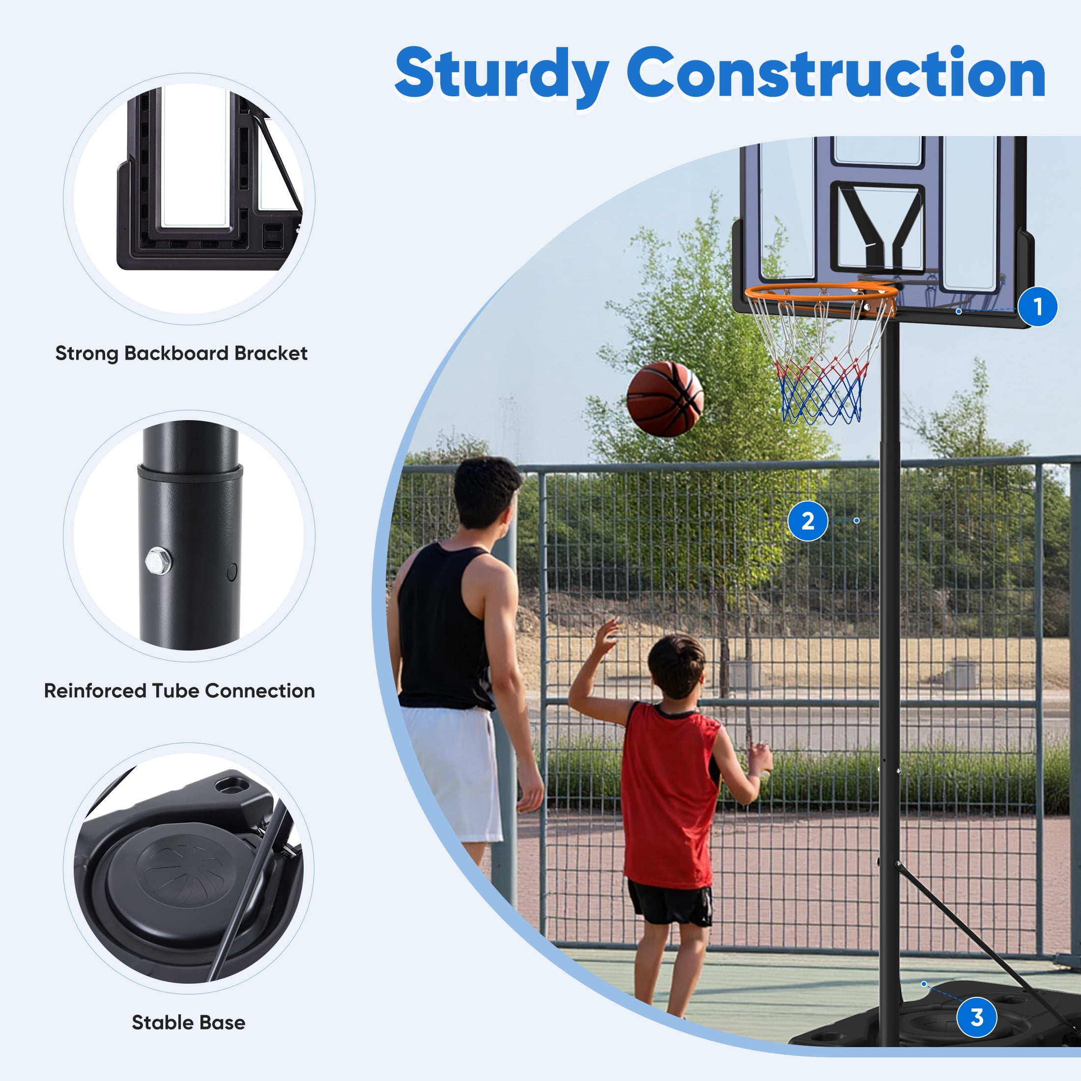 Edx 6.1ft-10ft Adjustable Height 44" Shatterproof Outdoor Portable Basketball System (Adult), Grey