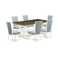 thumbnail image 2 of East West Furniture V077VE215-7 7 Piece Dining Set - 6 Baby Blue Linen Fabric Kitchen Chairs with Nail Heads and Distressed Jacobean Kitchen Table - Linen White Finish, 2 of 10