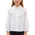 thumbnail image 2 of BaoFuBaoMei Button down Shirt Girls Back to School Cotton Solid Color Long Lantern Sleeve Tops Ruffle Slim Collared Fall Clothing for School Daily Wear Outdoor, 2 of 8