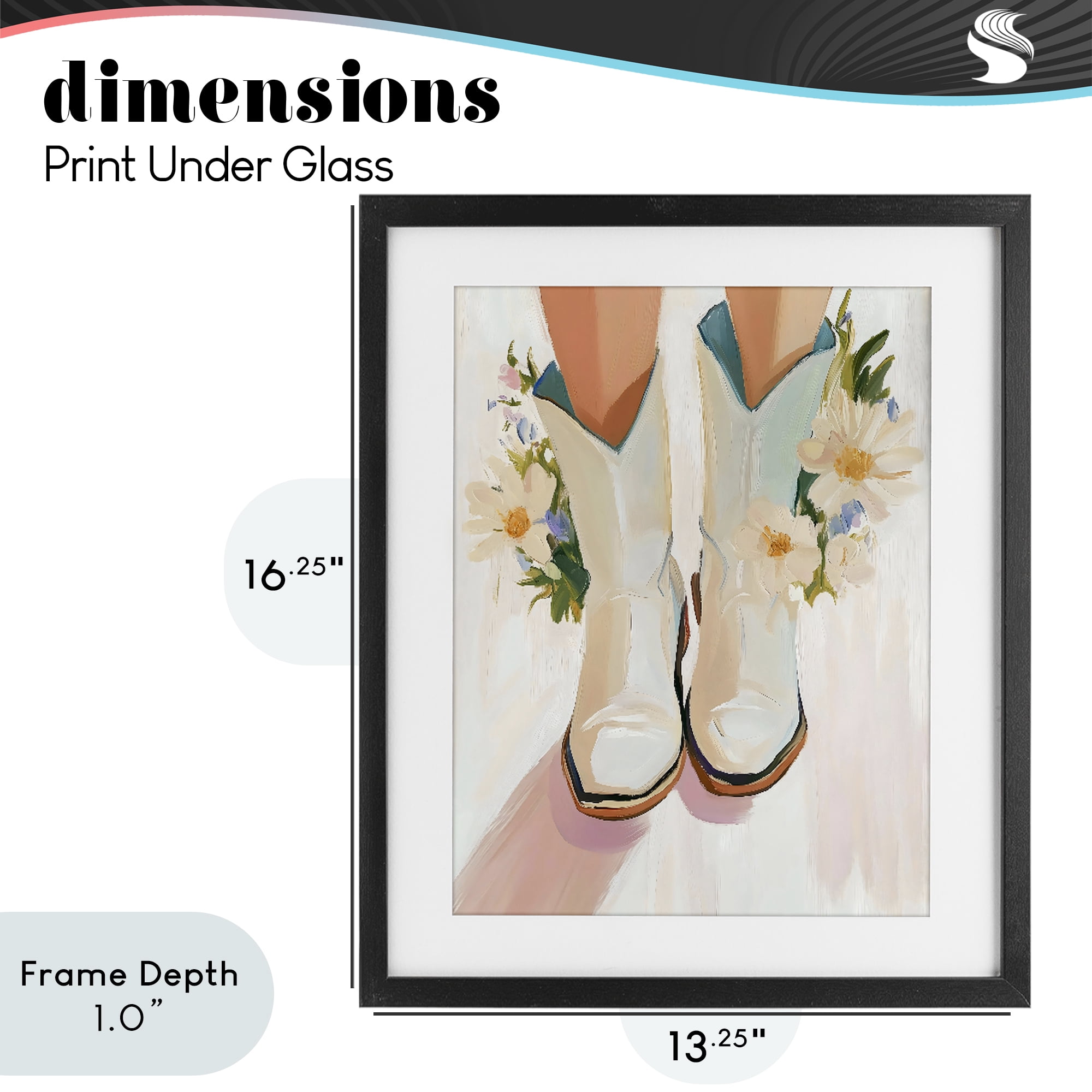Stupell Industries Blooming Cowgirl Boots Black Framed Print Under Glass, design by The Prints Vibe