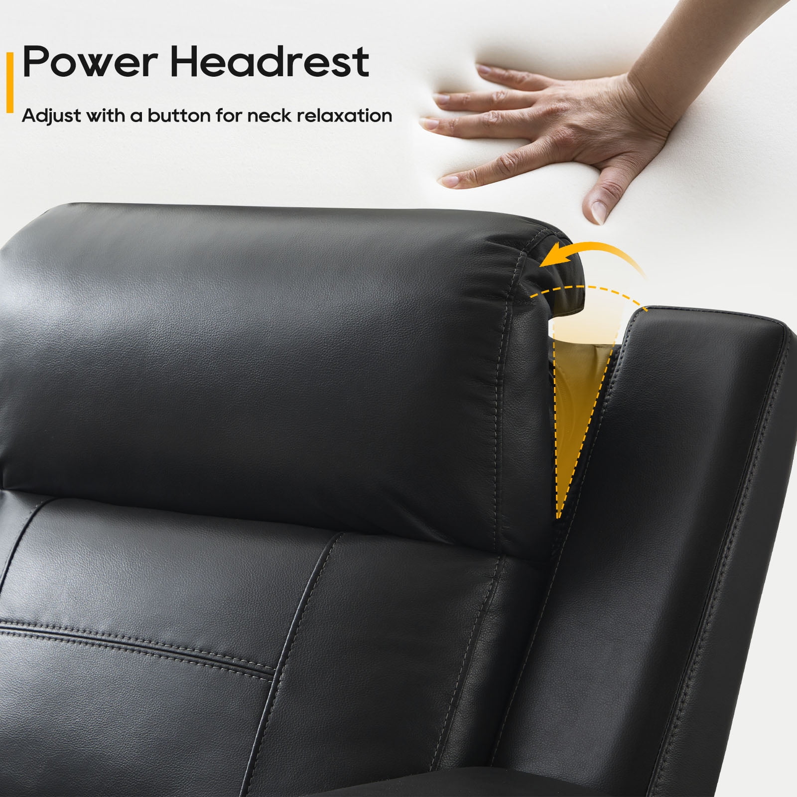 Power Recliner Sofa, Home Theater Seating with Adjustable Headrest, Blue LED Lighting, Reclining Loveseat, Flip-Up Backrest Storage, Multi-Port Charger, Cup Holder, USB