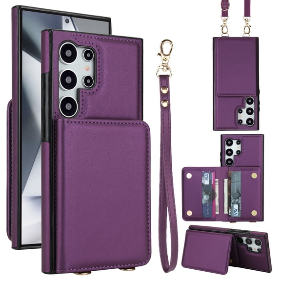 Compatible with Samsung Galaxy S25 Ultra Crossbody Strap & Wrist Strap Wallet Case with Card Holder Women,Phone Case RFID Blocking PU Leather Handbag Shockproof Magnetic Flip Stand Cover,