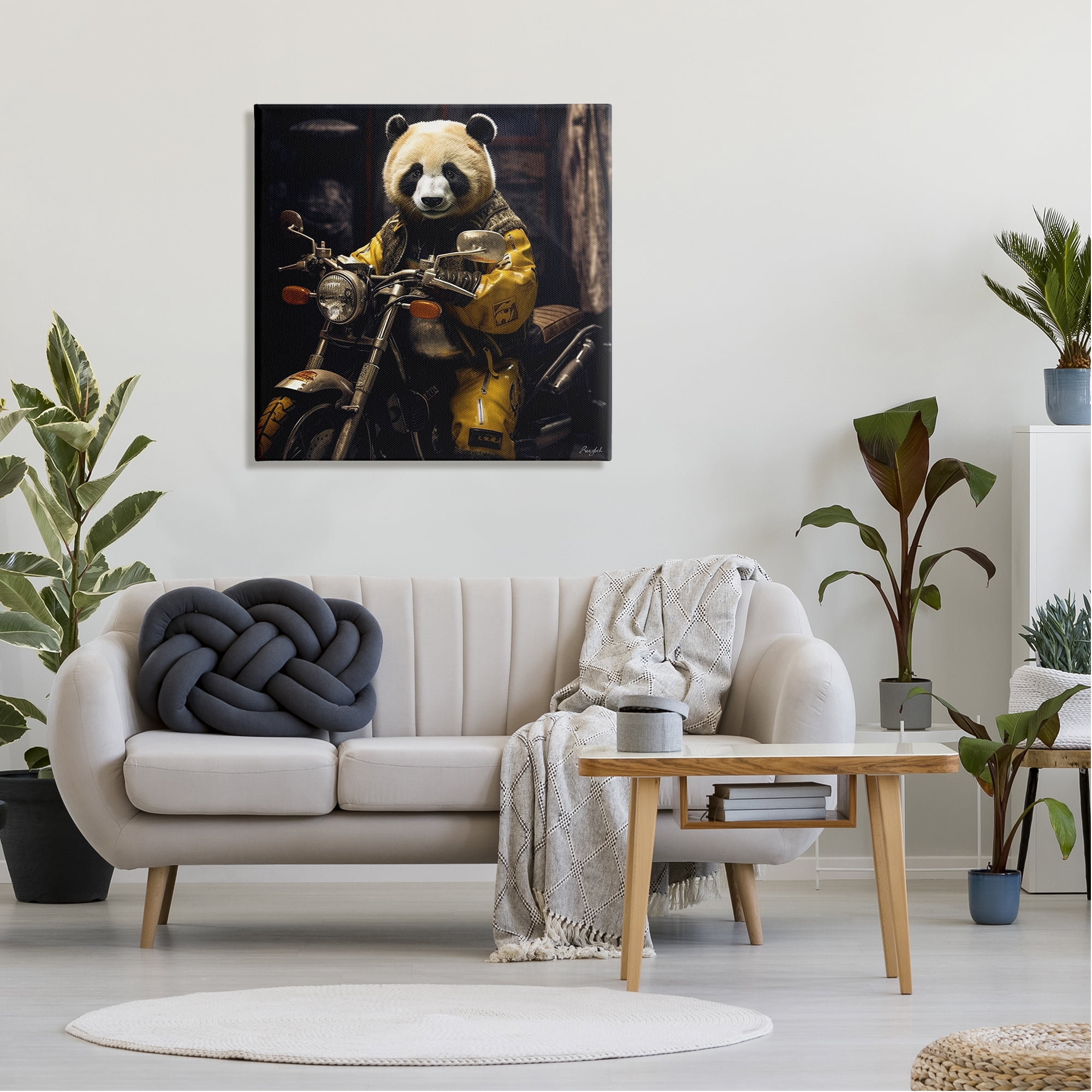 Stupell Industries Panda on Motorcycle Animals & Insects Painting Gallery Wrapped Canvas Art Print Wall Art, 30 x 30