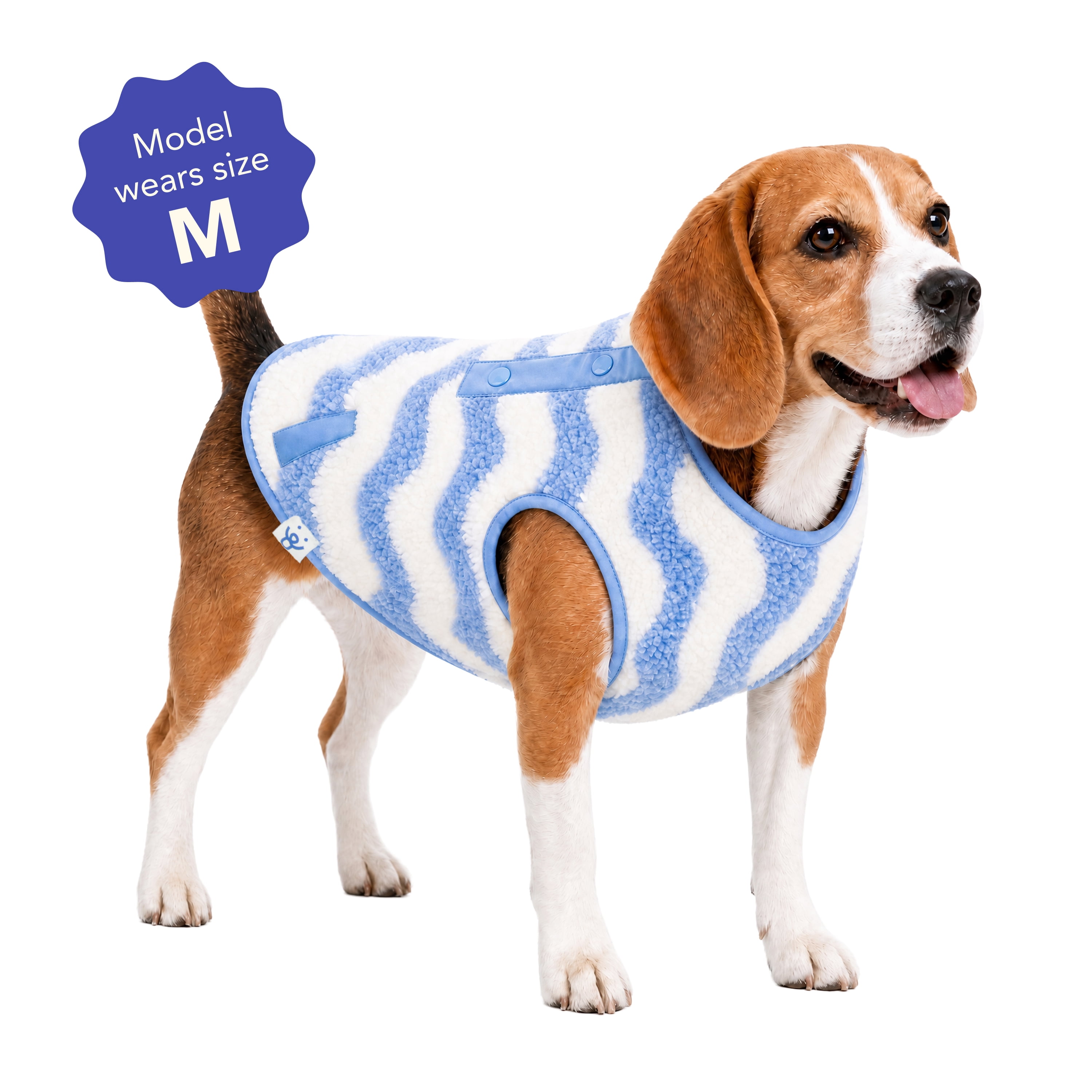 Oodles Wavy Stripes Fall Sherpa Dog Jacket, Blue, Medium
