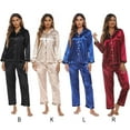 thumbnail image 5 of Women Pajamas Spring Autumn Long Sleeve Loungewear Silk-like Button Shirt and Trousers 2-Piece Pyjamas Sleepwear Solid Color Nighty, 5 of 6