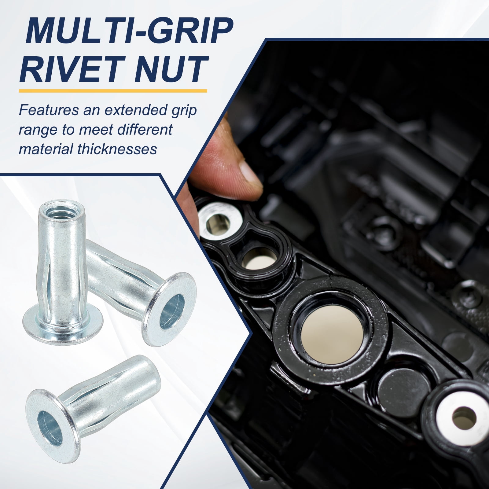 Uxcell 5/16-18 Multi-Grip Rivet Nuts Pre-Bulbed Shank Flat Head Threaded Insert Nuts Carbon Steel Zinc White Plated, 25 Pcs