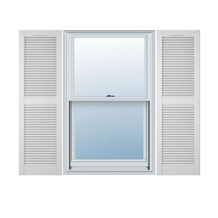 BUILDERS EDGE INC Pair of 15" x 39" 001 White Vinyl Arched Top Center Rail Louvered Shutters 010140039001