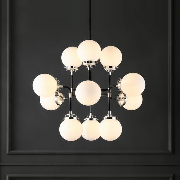 Safavieh  Couture Cullen White Glass 12-Light Pendant - 31 IN W x 31 IN D x 28.5 / 58.5 IN H