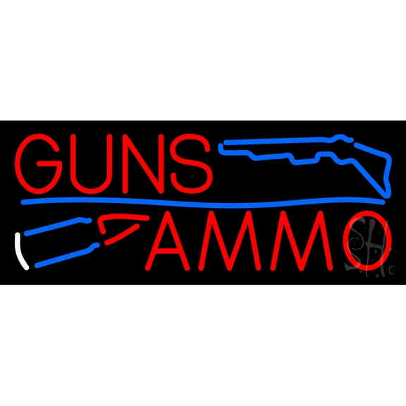 Guns Blue Line Ammo LED Neon Sign 13 x 32 - inches, Black Square Cut Acrylic Backing, with Dimmer - Bright and Premium built indoor LED Neon Sign for Defence Force.