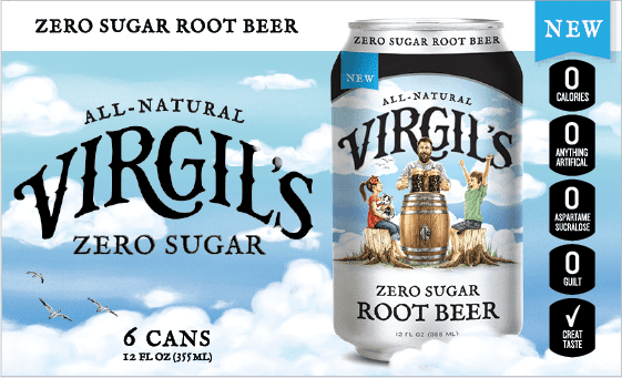Virgil's Zero Sugar Root Beer Soda Pop, 12 Fl Oz, 6 Pack Cans
