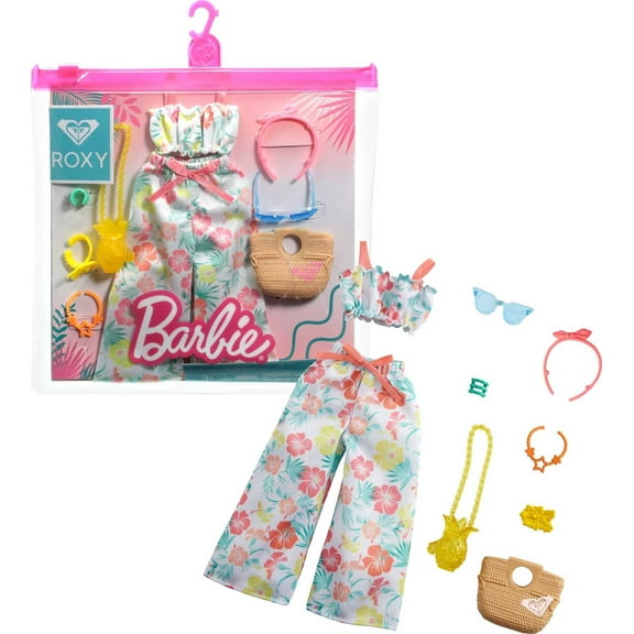 Barbie Storytelling Fashion Pack Inspired by Roxy: Matching Floral Top & Pants with 7 Accessories for Barbie Dolls