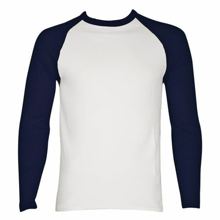 SLM Men's Long Sleeve Cotton Baseball Raglan Tee Shirt Jersey -White ...