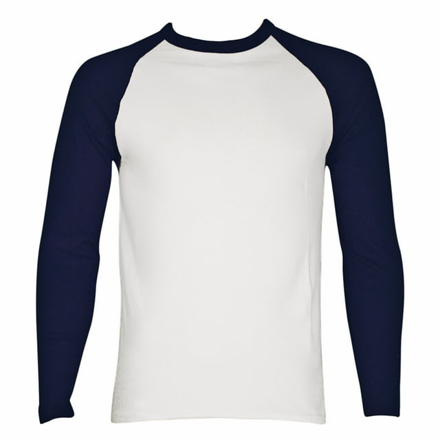 SLM T-Shirt Raglan de Baseball en Coton à Manches Longues pour Homme - Blanc/marine - 2TG
