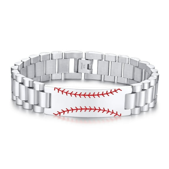 VNOX Baseball Seam Bracelet，15.5mm Chunky Stainless Steel in Silver, Bangle Bracelets, Male Jewelry