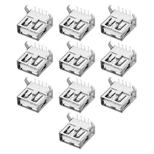 Conector USB PCB 2.0 Tipo-A hembra con pie de 90 grados 10 piezas