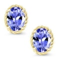 thumbnail image 3 of Gem Stone King 14K Yellow Gold Blue Tanzanite Twist Stud Earrings for Women Men (2.32 Cttw, Gemstone Birthstone, Oval 8X6MM), 3 of 5