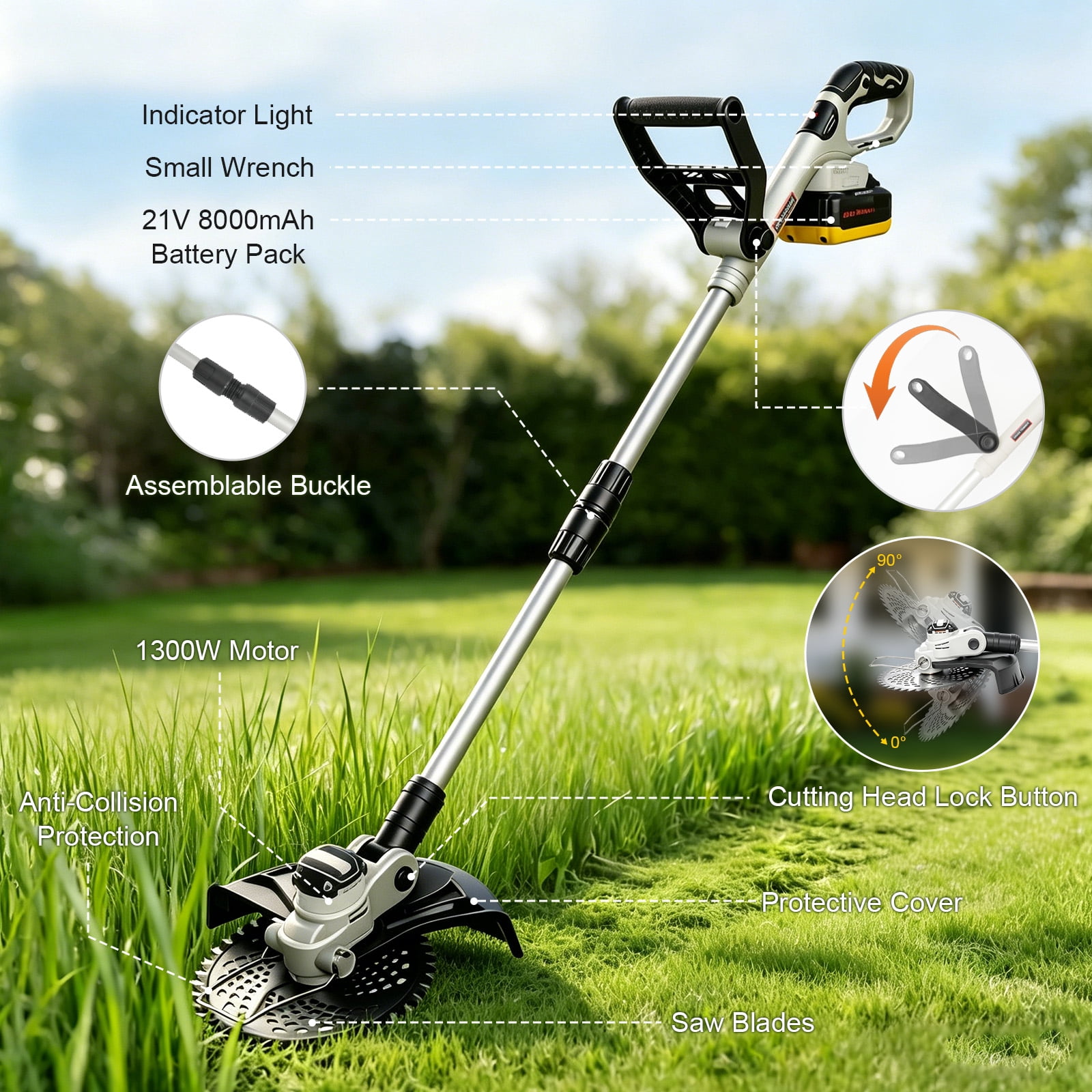 CATGOOD 20000RPM String Trimmer with Brushless Motor, 8AH Cordless Electric Weed Wacker with 4 Types Blades, 13 Inch Weed Trimmer for Yard and Garden