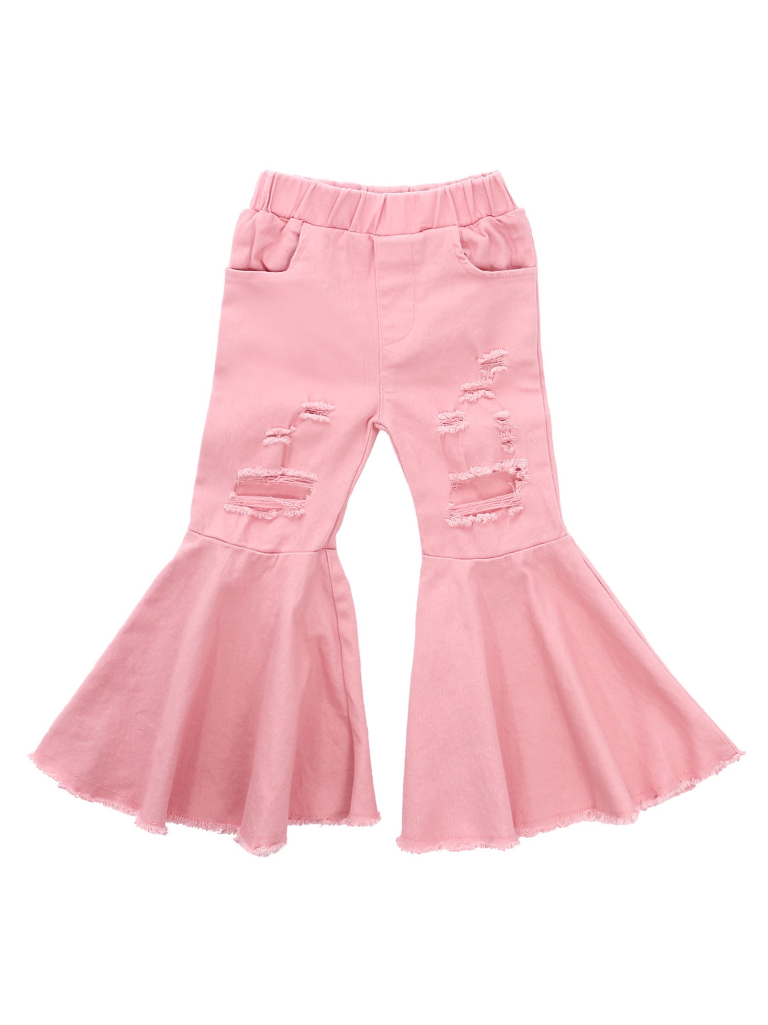 Fullvigor Little Girls Ripped Jeans Bell Bottom Flare Pants Ripped