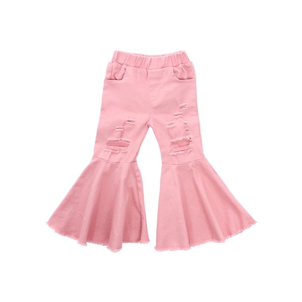 Fullvigor Little Girls Ripped Jeans Bell Bottom Flare Pants Ripped