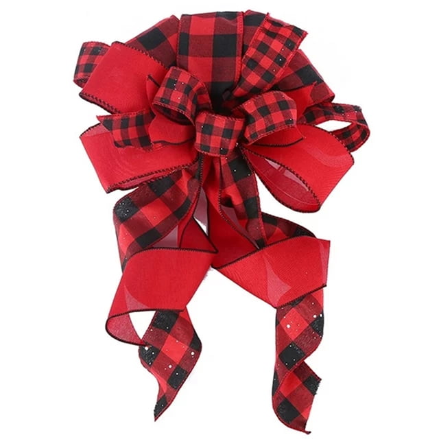HBFAGFB Christmas Decorations Tree Topper Bows Buffalo Plaid Tree Topper Bow Ornaments Red