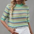 thumbnail image 5 of Riecok Crewneck Sweaters for Women Long Sleeves Striped Sweater Fall and Winter All-match Casual Fashion Blouse Green L, 5 of 8
