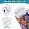 thumbnail image 3 of Yayeee 40oz Stainless Steel Tumbler with Straw and Handle Double-Wall Insulated Travel Water Bottle, Light Purple Flowers, 3 of 8