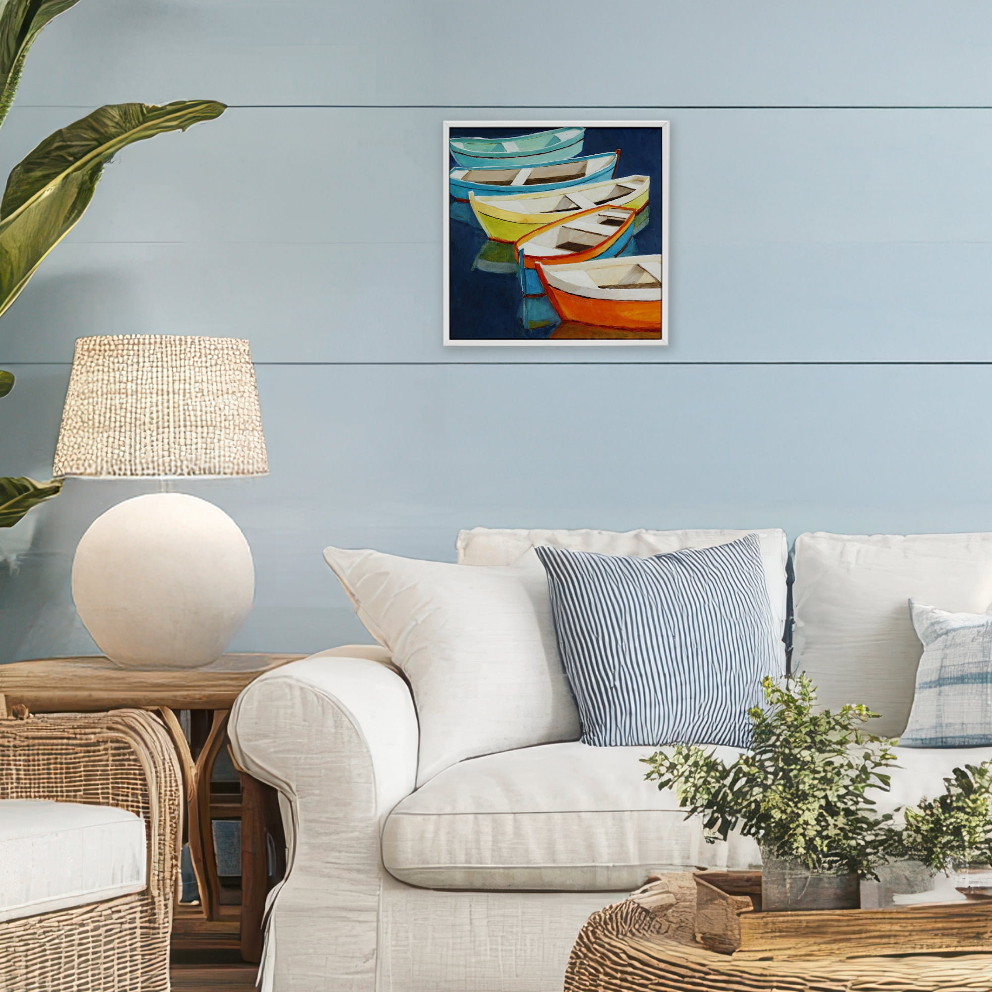 Stupell Industries Serene Rowboats in Summer White Framed Giclee Art, design by Lorenzo Collective