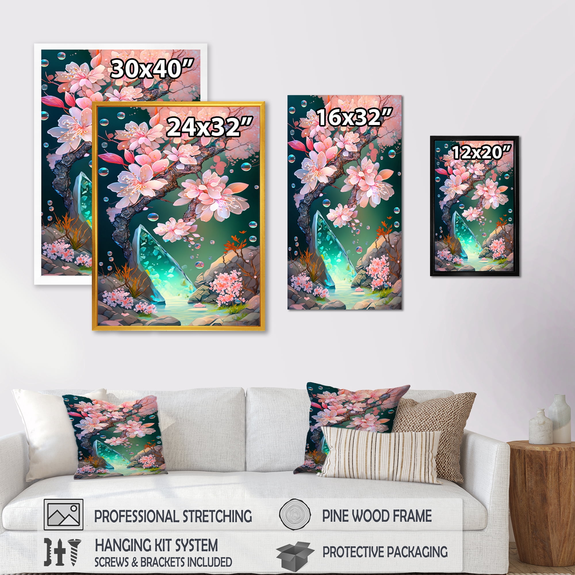 Designart Cherry Blossums Tree V Canvas Wall Art