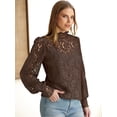 thumbnail image 3 of Blusa HOTOUCH de encaje, manga larga, manga abullonada transparente, marrón, 3 of 4