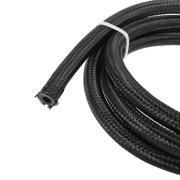 Unique Bargains An8 1/2 5ft Cpe Fuel Line Hose Nylon Stainless Steel Car Engines Braided Tube Black Black 20 Ft.