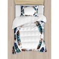 thumbnail image 3 of Feather House Decor Queen Size Duvet Cover Set, Spiral Vortex Concentric Ethnic Feather with Curved Little Stars Image, Decorative 3 Piece Bedding Set with 2 Pillow Shams, Purple Teal, by Ambesonne, 3 of 3
