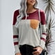 thumbnail image 2 of Camiseta de manga larga con rayas rojas para mujer, dobladillo asimétrico y escote redondo: estilo informal, 2 of 6
